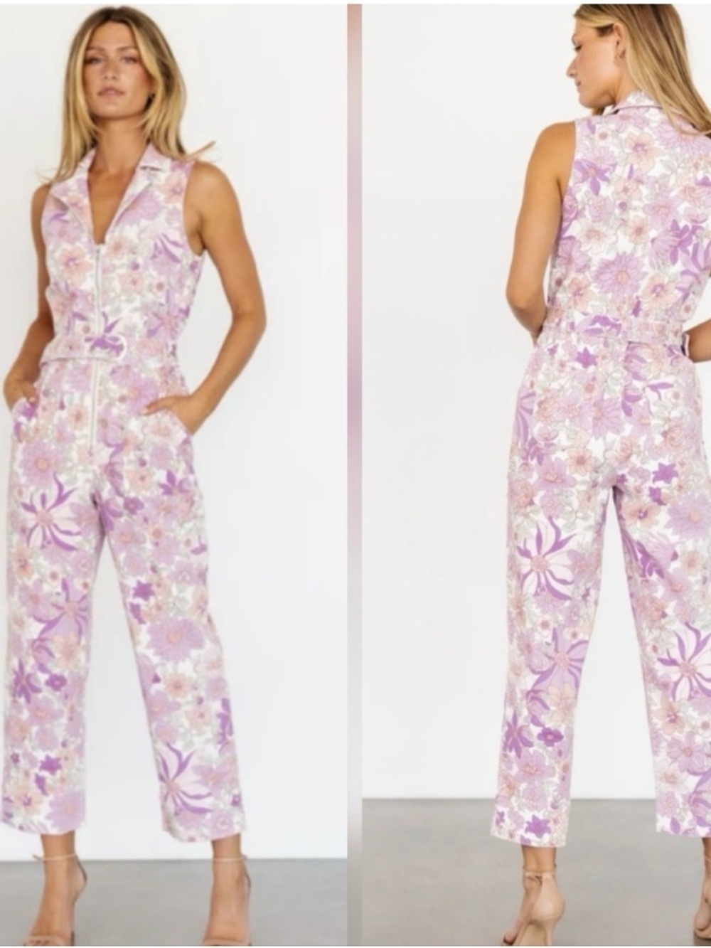 Baltic Born Lilac Floral Sleeveless Zip-Front Jumpsuit